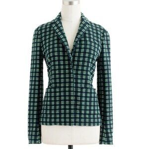J Crew Shrunken blazer in navy and green embroidered plaid 6